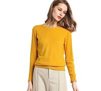 Suéter Holgado de Manga Larga con Cuello Redondo para Mujer, Camisa de Parte Inferior de Punto de Color sólido (Yellow, L)