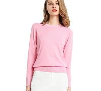 Suéter Holgado de Manga Larga con Cuello Redondo para Mujer, Camisa de Parte Inferior de Punto de Color sólido (Pink, L)