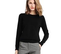 Suéter Holgado de Manga Larga con Cuello Redondo para Mujer, Camisa de Parte Inferior de Punto de Color sólido (Black, S)
