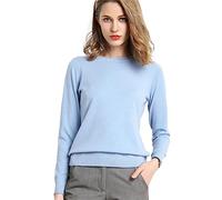 Suéter Holgado de Manga Larga con Cuello Redondo para Mujer, Camisa de Parte Inferior de Punto de Color sólido (Sky Blue, S)