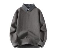 Sueter Hombre Manga Larga Invierno - Crewneck Sweater Men's Loose Top Solid Color All Matching Casual Sweater (Grey L)
