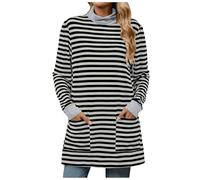 Suéter informal a rayas, bloque de color, manga larga, cuello alto, informal, suelto, top con purpurina, gris, L