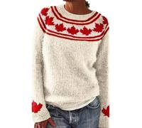 Suéter Irlandés Mujer Invierno Cálido Chic Jersey de Punto Cuello Redondo Manga Larga Sudadera Vintage Estampado Tops Oversize Elástico De Gran Tamaño Ropa Mujer Otoño Invierno, beige, L