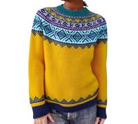 Suéter Irlandés Mujer Invierno Cálido Elegante Suéter Over Punto Cuello Redondo Manga Larga Sudaderas Tops Vintage Patrón Tops Oversize Ligero Básico Ropa Mujer Otoño-Invierno, amarillo, XXL