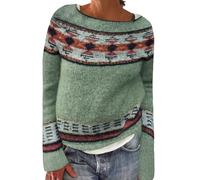 Suéter Irlandés Mujer Invierno Caliente Elegante Suéter Over Punto Cuello Redondo Manga Larga Sudadera Vintage Patrón Túnica Oversize Barato De Gran Tamaño Ropa Mujer Otoño Invierno, 1-luz verde, XXL