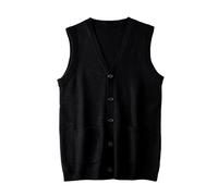 Suéter Masculino Chaleco Cuello V sin Mangas Ropa Masculina_Black_Large