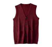 Suéter Masculino Chaleco Cuello V sin Mangas Ropa Masculina_Wine Red_Large