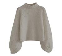 Suéter Mujer Elegante Y Elegante Cuello Redondo, Suéter De Manga Larga Mujer Cuello Alto Térmico, 2025 Nueva Sudadera Perla Pullover Color Sólido Casual Grande Túnica Suéter De Gran Tamaño, blanco, XL