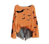 Suéter Mujer Fantasma de Halloween Casual Jersey Impresión Gráfica Top, NARANJA, L