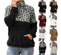 Suéter Mujer Invierno Cálido Jacquard Cuello Alto Abrigo Mujer Invierno Cálido Sudadera Leopardo Sudaderas Con Cremallera Sudadera Pilou Abrigo Con Bolsillo Abrigos Montar Chaqueta Chic Loungewear