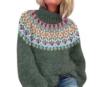 Suéter Mujer Noruego Invierno Caliente Chic Suéter Over Punto Cuello Redondo Manga Larga Sudadera Tops Patrón Jacquard Túnica Tamaño Grande Barato Casual Ropa Mujer Otoño-Invierno, Y verde, L