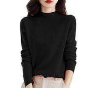 Suéter Mujer Otoño Cuello Redondo Sudadera Manga Larga Casual Suéteres de Punto Grueso Térmico Invierno Cálido Grandes Tamaños Jersey Cómodo Ligero Camiseta Color Sólido Tops, Negro , XL