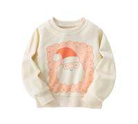 Suéter Navideño De Punto Manga Larga con Estampado De Renos Forro Polar, Manga Larga Papá Noel Alce Bordado Sudaderas Niño Parte Superior para Niños Niños 2 a 8 Años