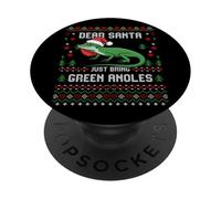 Suéter navideño Feo de Dear Santa Green Anole Lizard PopSockets PopGrip Adhesivo