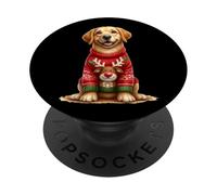Suéter navideño Golden Retriever Felicidad PopSockets PopGrip Adhesivo