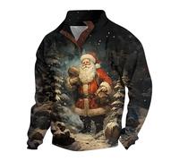Suéter navideño para hombre, gráfico 3D, divertido, tres botones, informal, otoño e invierno, para exteriores, vacaciones, fiestas, regalos de Navidad (blanco, XXL)