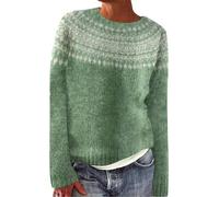 Suéter noruego mujer invierno cálido elegante suéter de punto cuello redondo manga larga sudadera vintage con diseño de túnica de gran tamaño casual cómodo ropa mujer otoño invierno, 3-Green