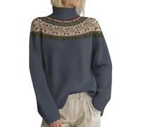 Suéter Noruego Mujer Invierno Caliente Chic Suéter Over Punto Cuello Redondo Manga Larga Sudaderas Vintage Patrón Túnica Oversize Sudaderas Casual Ropa Mujer Otoño-Invierno, B-navy., XXL