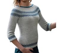 Suéter Noruego Mujer Invierno Caliente Elegante Suéter Over Punto Cuello Redondo Manga Larga Sudaderas Vintage Patrón Tops Oversize Ligero Básico Ropa Mujer Otoño-Invierno, azul, L