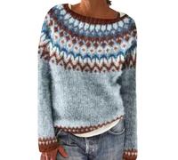 Suéter noruego para mujer de invierno cálido elegante suéter sobre punto cuello redondo manga larga sudaderas Tops patrón jacquard túnica extragrande barato de gran tamaño ropa mujer otoño invierno