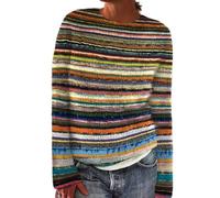 Suéter noruego para mujer de invierno cálido elegante y elegante suéter de punto de cuello redondo manga larga sudadera Tops patrón jacquard túnica gran tamaño casual ropa mujer otoño invierno, café