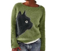 Suéter Noruego para Mujer Invierno Cálido Chic Jersey de Punto Cuello Redondo Manga Larga Sudadera Tops Vintage Patrón Tops Oversize Ligero De Gran Tamaño Ropa Mujer Otoño Invierno, verde, S