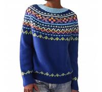 Suéter Noruego para Mujer Invierno Cálido Chic Suéter Over Punto Cuello Redondo Manga Larga Sudadera Vintage Patrón Túnica Gran Tamaño Barato Cómodo Ropa Mujer Otoño-Invierno, azul oscuro, XL
