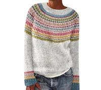 Suéter noruego para mujer, invierno, cálido, elegante, de punto, cuello redondo, manga larga, sudadera, diseño jacquard, Tops de gran tamaño, casual de gran tamaño, ropa de mujer otoño invierno