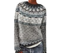 Suéter noruego para mujer, invierno, cálido, elegante, de punto, cuello redondo, manga larga, sudadera, diseño jacquard, Tops de gran tamaño, casual de gran tamaño, ropa de mujer otoño invierno, gris