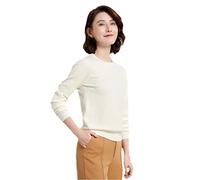 Suéter para mujer, cuello redondo, cachemira, liso, con fondo delgado, manga larga, casual, básico