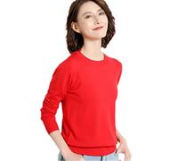 Suéter para mujer, cuello redondo, cachemira, liso, con fondo delgado, manga larga, casual, básico