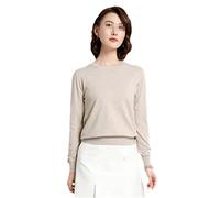 Suéter para mujer, cuello redondo, cachemira, liso, con fondo delgado, manga larga, casual, básico, Caqui9., M