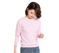Suéter para mujer, cuello redondo, cachemira, liso, con fondo delgado, manga larga, casual, básico, rosa claro, XL