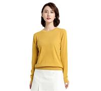 Suéter para mujer, cuello redondo, cachemira, liso, con fondo delgado, manga larga, casual, básico, ver fotos, L