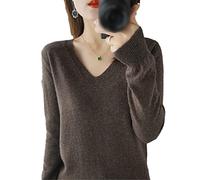 Suéter para mujer, suéter de punto de cachemira, suéter de cuello en V, casual, suave, delgado, básico, suéter, café, M