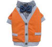 Suéter para perros con rebeca y camisa con pajarita, naranja y gris