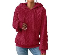 Suéter Polar Mujer Con Capucha Al Por Mayor Suéter Mujer Invierno Bien Cálido, Sudadera Gruesa Jacquard Alto Color Sólido Casual Túnica Cordón De Ajuste Abrigo Con Patrón Sudadera De Gran Tamaño, rojo