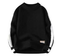 Suéter Rayas Y Negro e Invierno Color Bloque Casual Cuello Redondo Suéter Lupetto Suéteres De Marca, C-negro, M