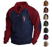 Suéter retro para hombre, suéter de manga larga con cuello alto, suéter vintage de un cuarto de botón, suéter elegante de retazos, sudadera cálida de invierno, sudadera básica de polo, café, L