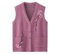 Suéter Sin Mangas para Mujer Madre De Mediana Edad y Anciana Cárdigan De Punto con Botones Otoño E Invierno para Mujeres De 50 A 80 Años Abrigo De Punto con Bolsillos Morado Talla XL