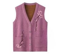 Suéter Sin Mangas para Mujer Madre De Mediana Edad y Anciana Cárdigan De Punto con Botones para Otoño E Invierno para Niñas De 50 A 80 Años Abrigo De Punto con Bolsillos Forro Polar Morado Tall