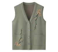 Suéter Sin Mangas para Mujer Madre De Mediana Edad y Anciana Cárdigan De Punto con Botones para Otoño E Invierno para Niñas De 50 A 80 Años Abrigo De Punto con Bolsillos Verde Militar Talla L