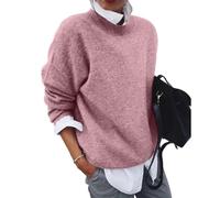 Suéter Suave Y Cálido, Suéteres De Otoño para Mujer, Suéter De Punto con Cuello Redondo Y Solapa, Camisa Informal Suave con Bloques De Color Y Manga Larga (Morado,L)