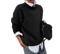 Suéter Suave Y Cálido, Suéteres De Otoño para Mujer, Suéter De Punto con Cuello Redondo Y Solapa, Camisa Informal Suave con Bloques De Color Y Manga Larga (Negro,S)