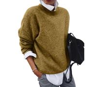 Suéter Suave Y Cálido, Suéteres De Otoño para Mujer, Suéter De Punto con Cuello Redondo Y Solapa, Camisa Informal Suave con Bloques De Color Y Manga Larga (Amarillo,L)