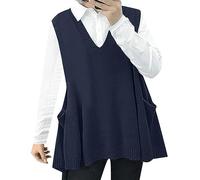 Suéter Suelto de algodón Grueso para Mujer, Camiseta sin Mangas, suéter de Punto de de tamaño con Bolsillos Hombre Turquesa Mujer Talla Grandes