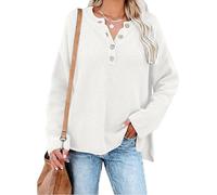 Suéter Suelto para Mujer, Tejido de Cable, Manga Larga, Cuello en V, Detalle de botón, de Gran tamaño, Casual, Suelto, de otoño