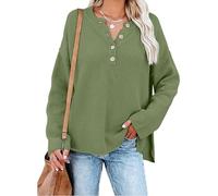 Suéter Suelto para Mujer, Tejido de Cable, Manga Larga, Cuello en V, Detalle de botón, de Gran tamaño, Casual, Suelto, de otoño