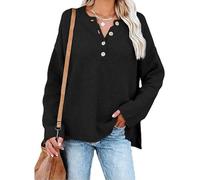 Suéter Suelto para Mujer, Tejido de Cable, Manga Larga, Cuello en V, Detalle de botón, de Gran tamaño, Casual, Suelto, de otoño