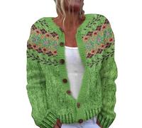 Suéter tipo cárdigan con botones y estampado floral para mujer, de manga larga, ligero, para otoño, 1B-Verde, XXL